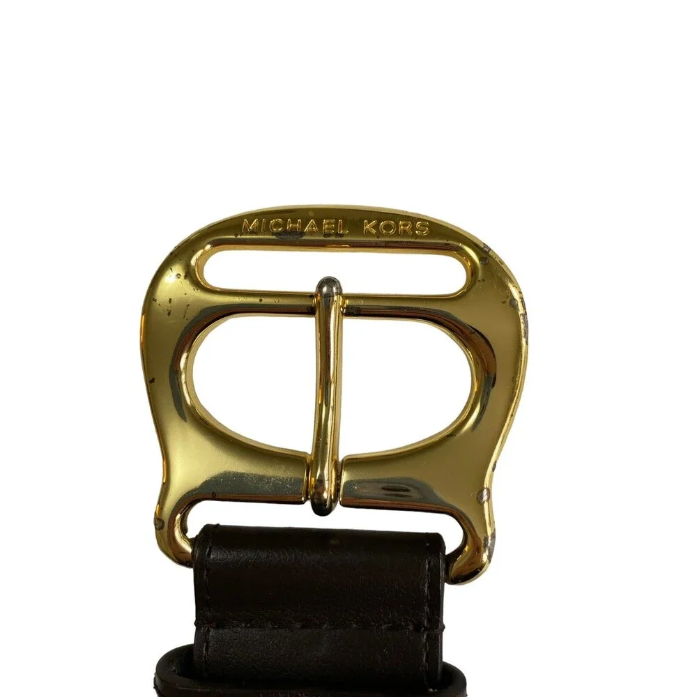 Michael Kors Genuine Leather Brown Belt Gold Logo Buckle Size S
